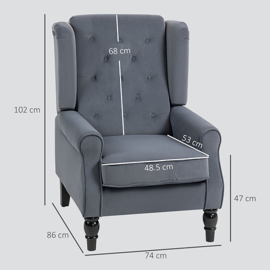 HOMCOM Wingback Accent Chair, Retro Upholstered Button Tufted Occasional Chair for Living Room and Bedroom, Grey | Luxury Home Accessories | Heulog Glow