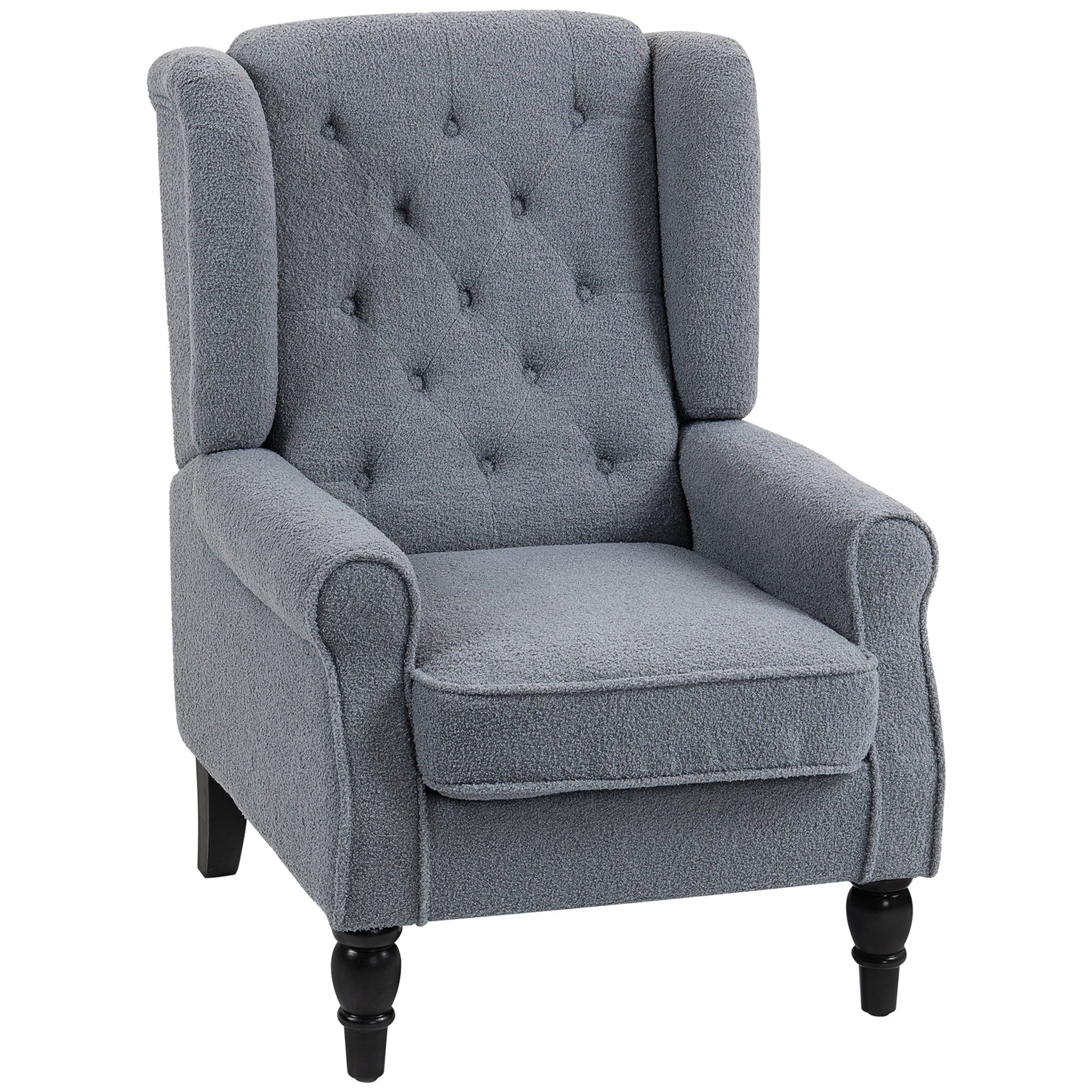 HOMCOM Wingback Accent Chair, Retro Upholstered Button Tufted Occasional Chair for Living Room and Bedroom, Grey | Luxury Home Accessories | Heulog Glow