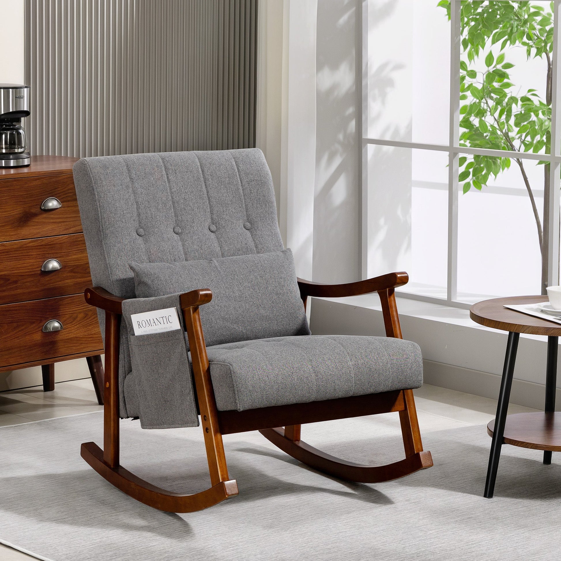 HOMCOM Wood Frame Rocking Accent Chair - Grey | Luxury Home Accessories | Heulog Glow