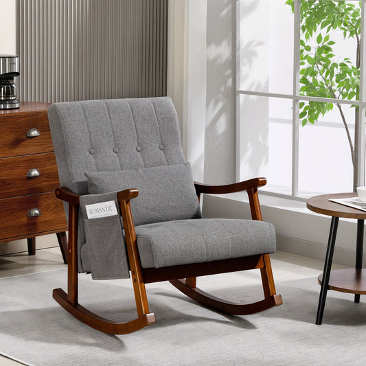 HOMCOM Wood Frame Rocking Accent Chair - Grey | Luxury Home Accessories | Heulog Glow
