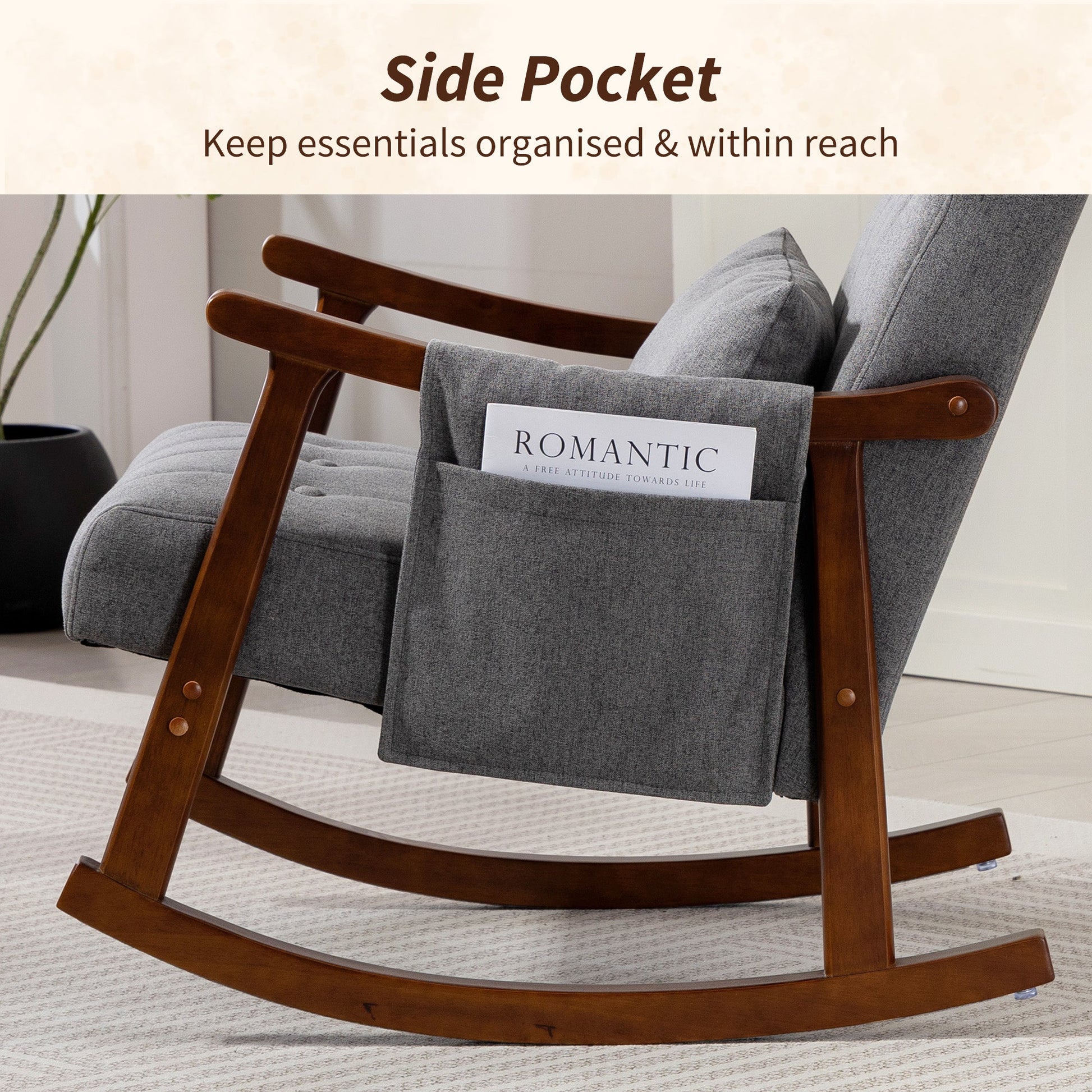 HOMCOM Wood Frame Rocking Accent Chair - Grey | Luxury Home Accessories | Heulog Glow