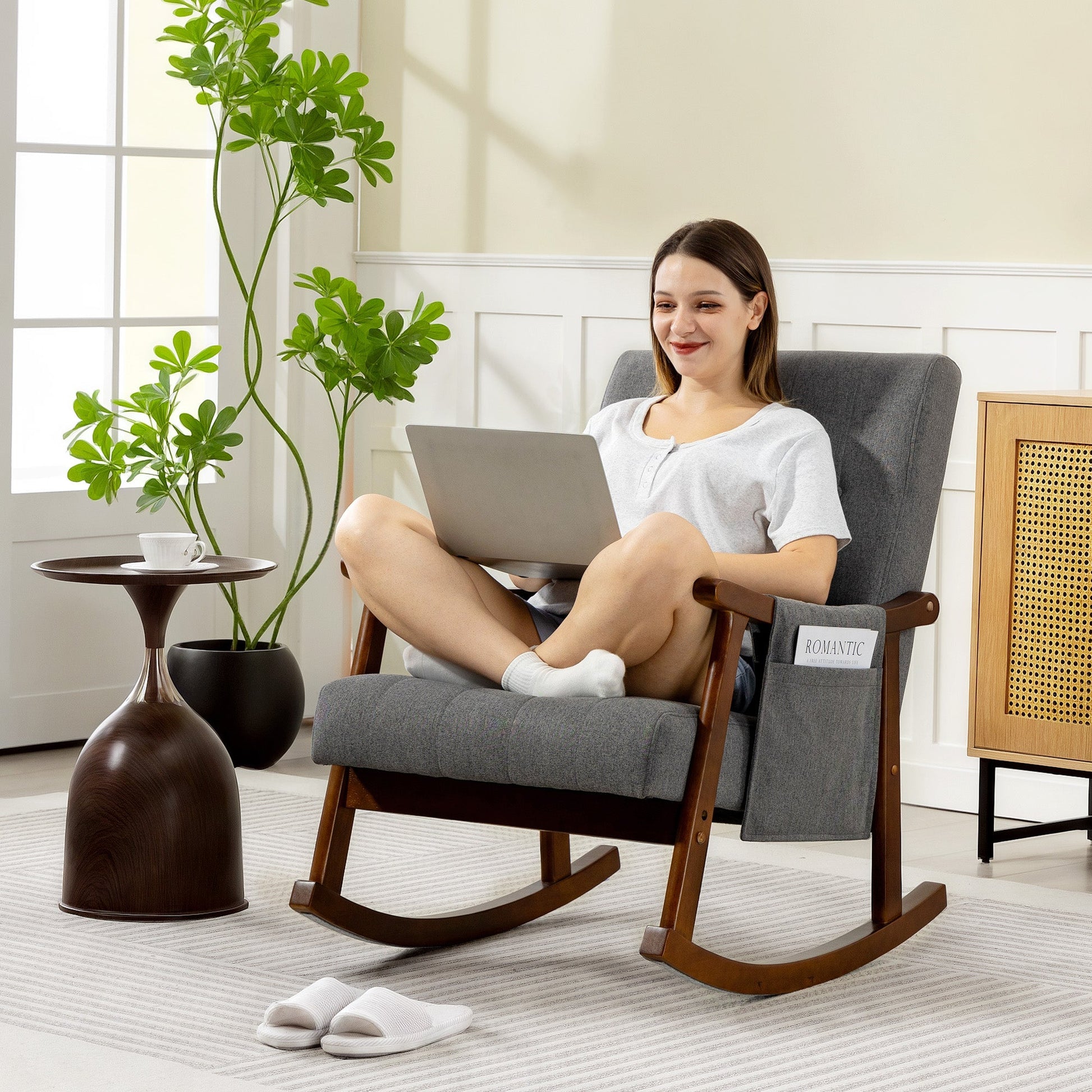 HOMCOM Wood Frame Rocking Accent Chair - Grey | Luxury Home Accessories | Heulog Glow