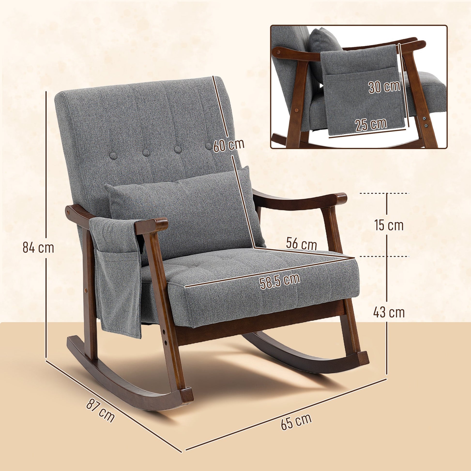 HOMCOM Wood Frame Rocking Accent Chair - Grey | Luxury Home Accessories | Heulog Glow