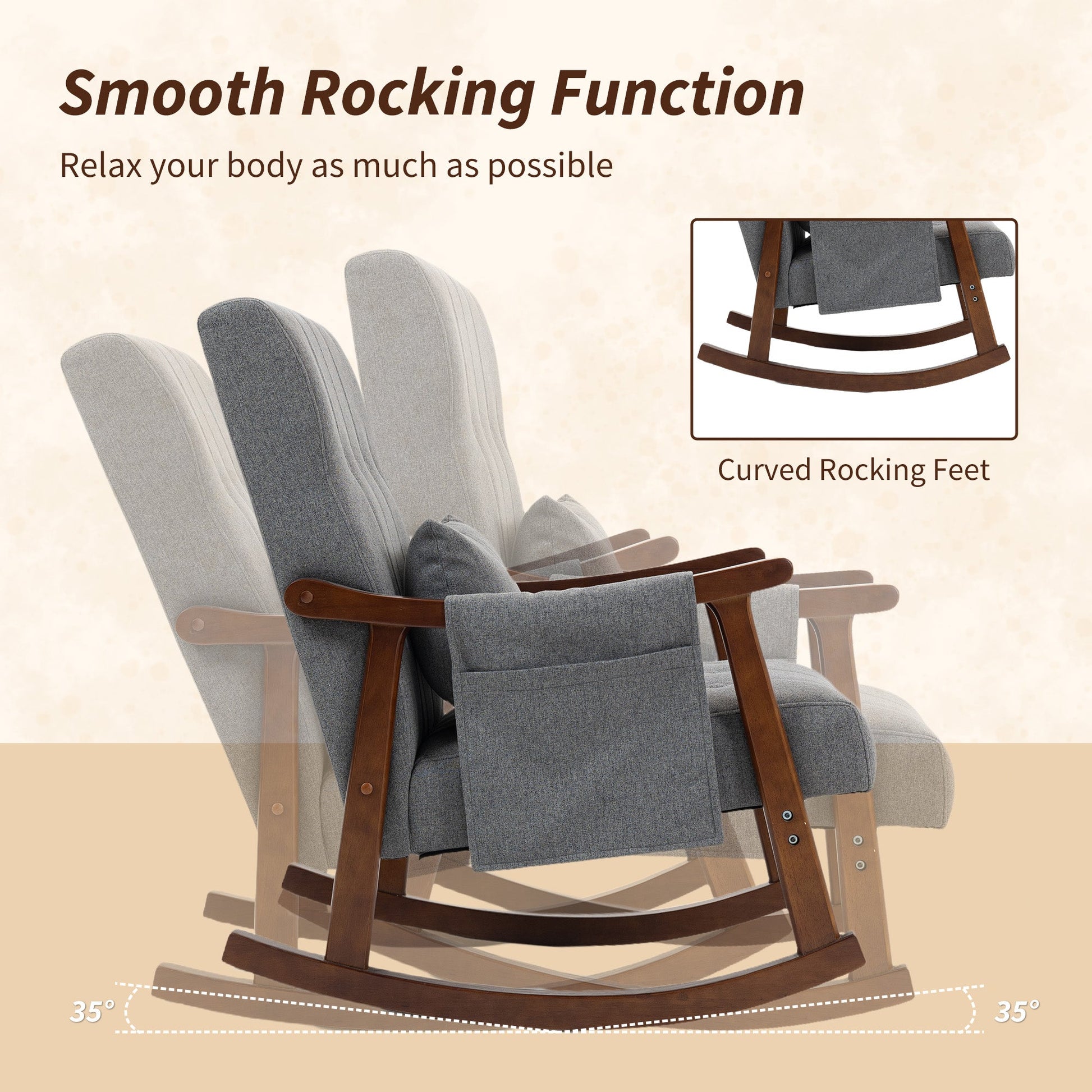 HOMCOM Wood Frame Rocking Accent Chair - Grey | Luxury Home Accessories | Heulog Glow
