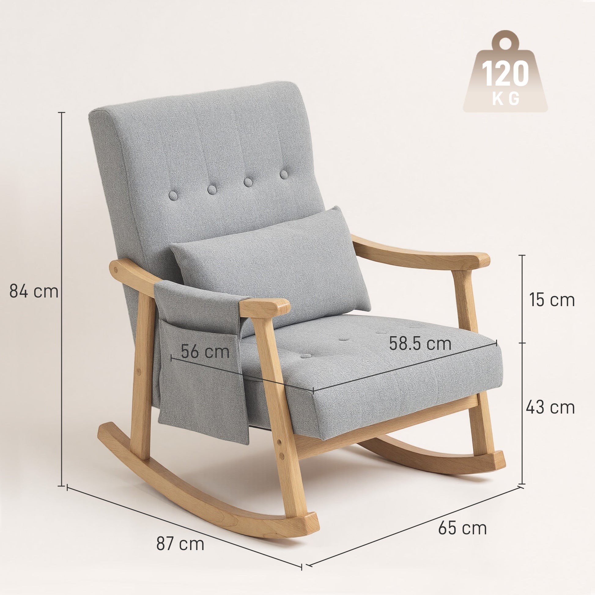 HOMCOM Wood Frame Rocking Accent Chair - Light Grey | Luxury Home Accessories | Heulog Glow