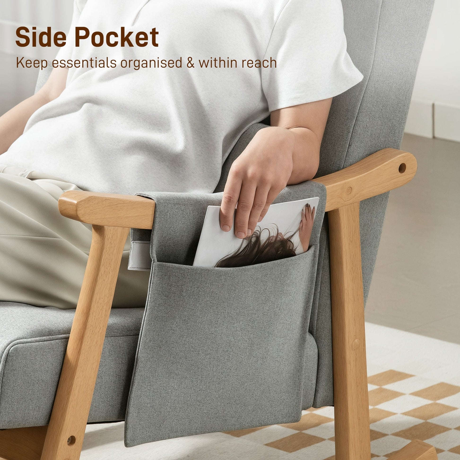 HOMCOM Wood Frame Rocking Accent Chair - Light Grey | Luxury Home Accessories | Heulog Glow