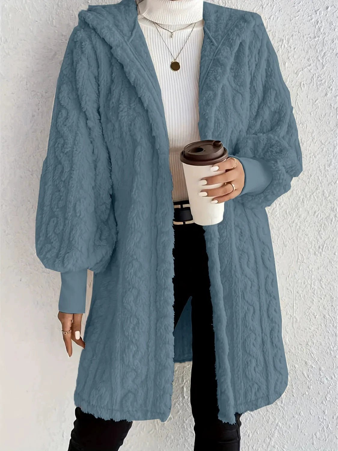 Hooded Double-sided Plush Cuff Thread Long Coat | Luxury Home Accessories | Heulog Glow