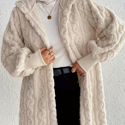 Hooded Double-sided Plush Cuff Thread Long Coat | Luxury Home Accessories | Heulog Glow