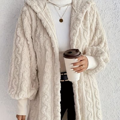 Hooded Double-sided Plush Cuff Thread Long Coat | Luxury Home Accessories | Heulog Glow