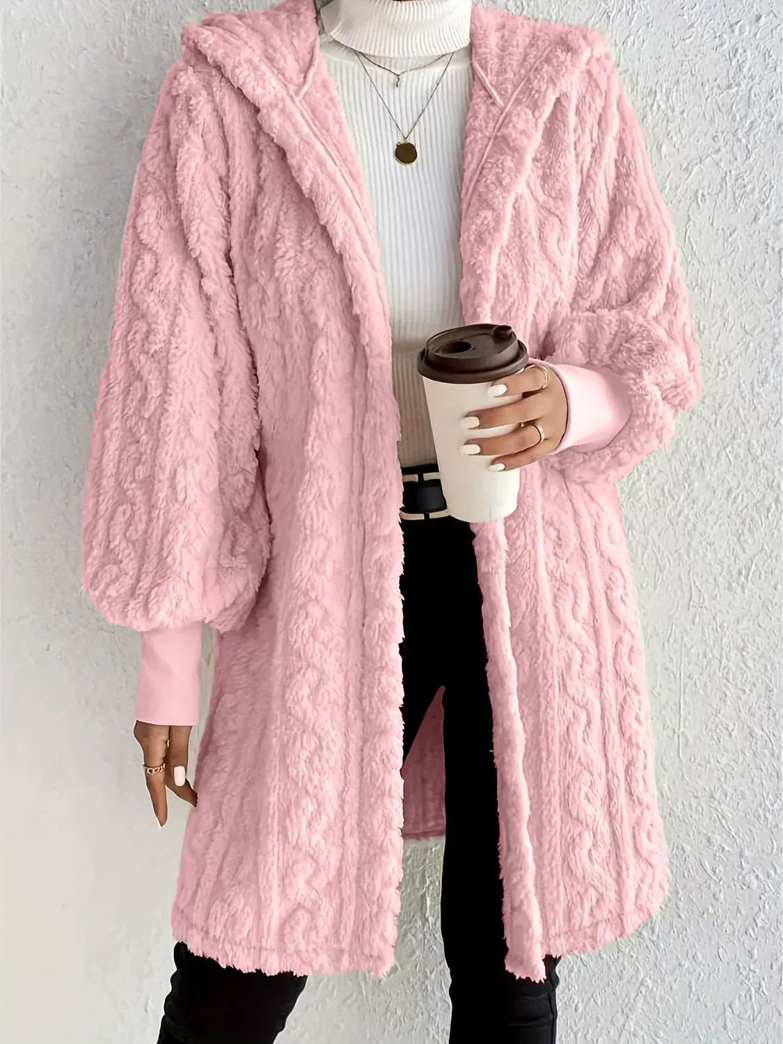 Hooded Double-sided Plush Cuff Thread Long Coat | Luxury Home Accessories | Heulog Glow