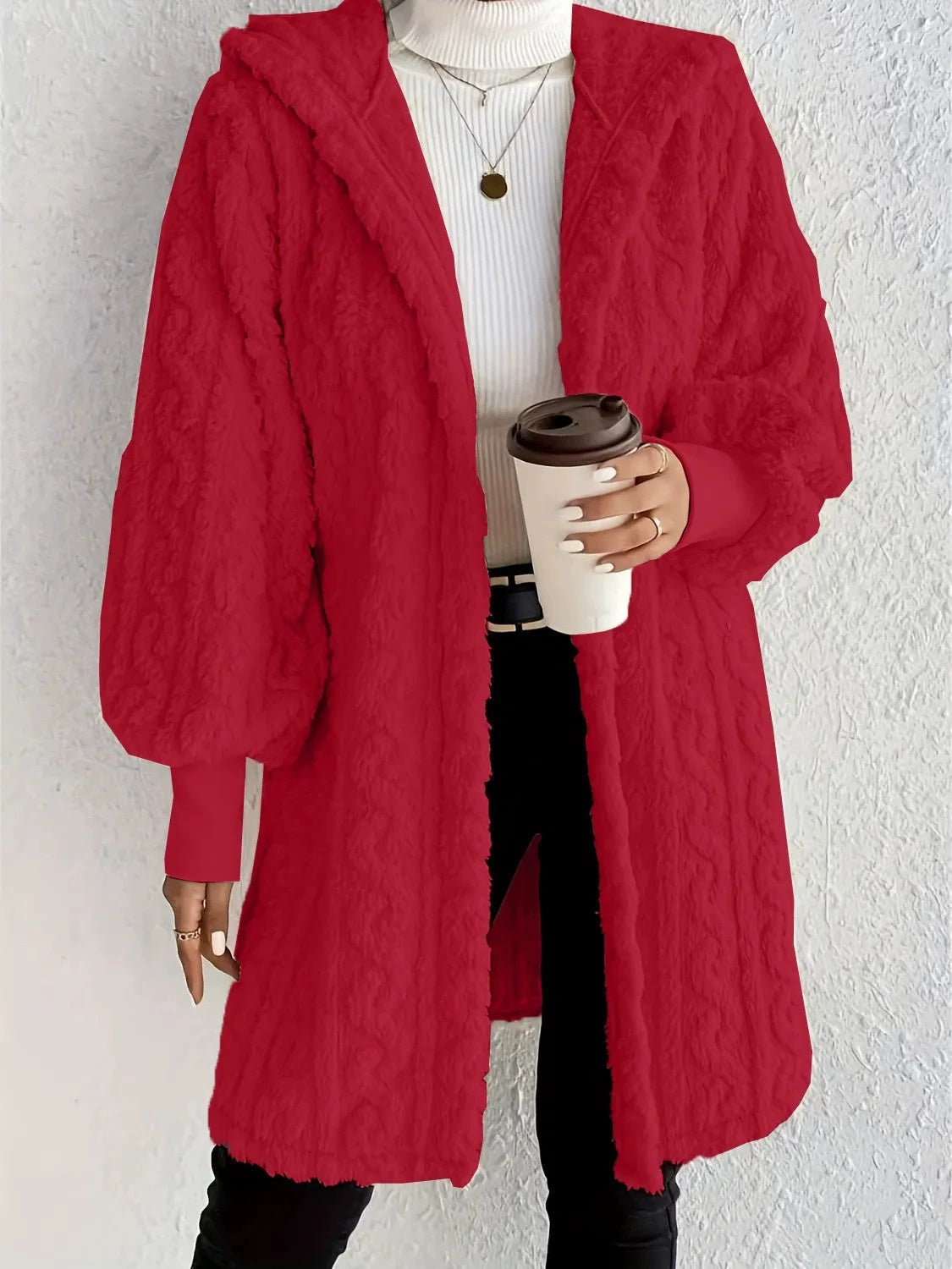 Hooded Double-sided Plush Cuff Thread Long Coat | Luxury Home Accessories | Heulog Glow