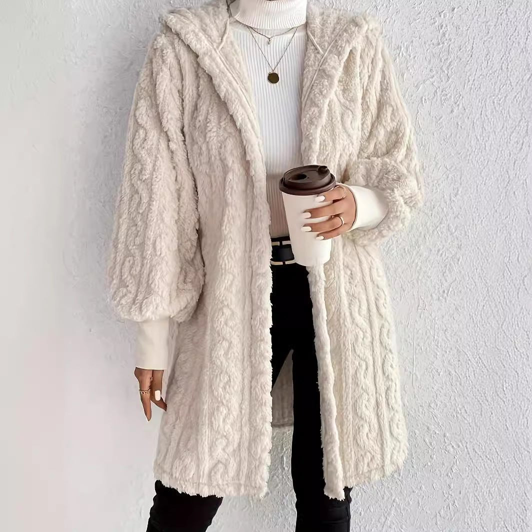 Hooded Double-sided Plush Cuff Thread Long Coat | Luxury Home Accessories | Heulog Glow