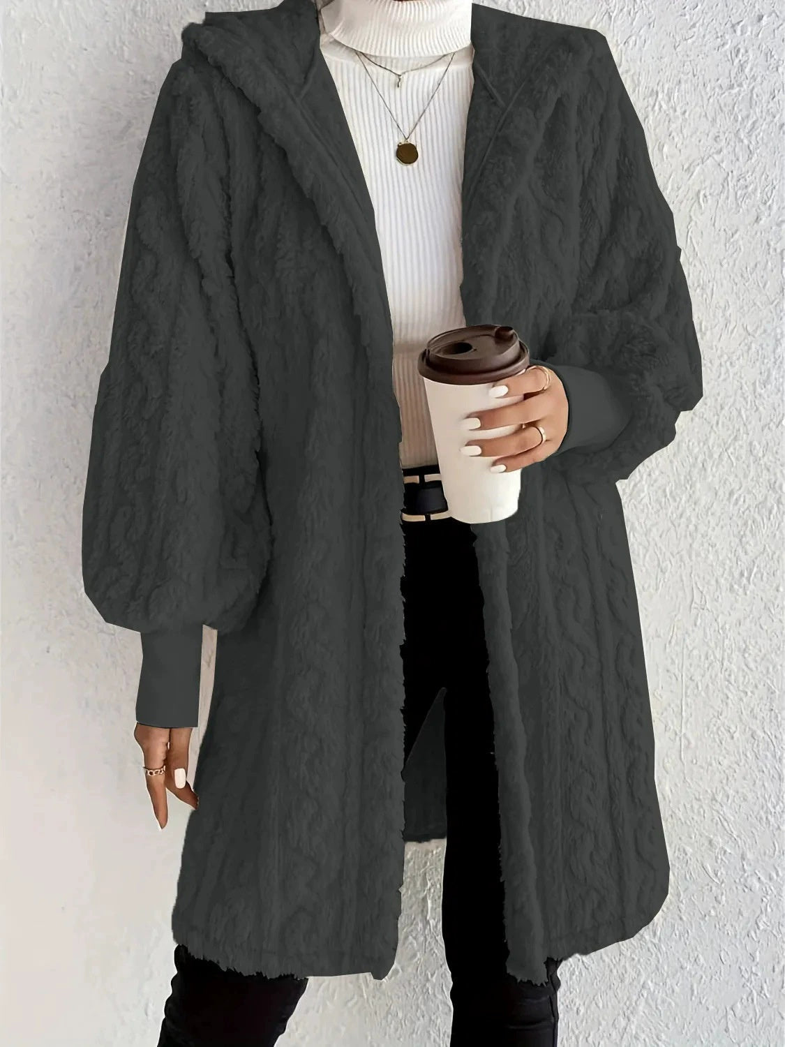 Hooded Double-sided Plush Cuff Thread Long Coat | Luxury Home Accessories | Heulog Glow