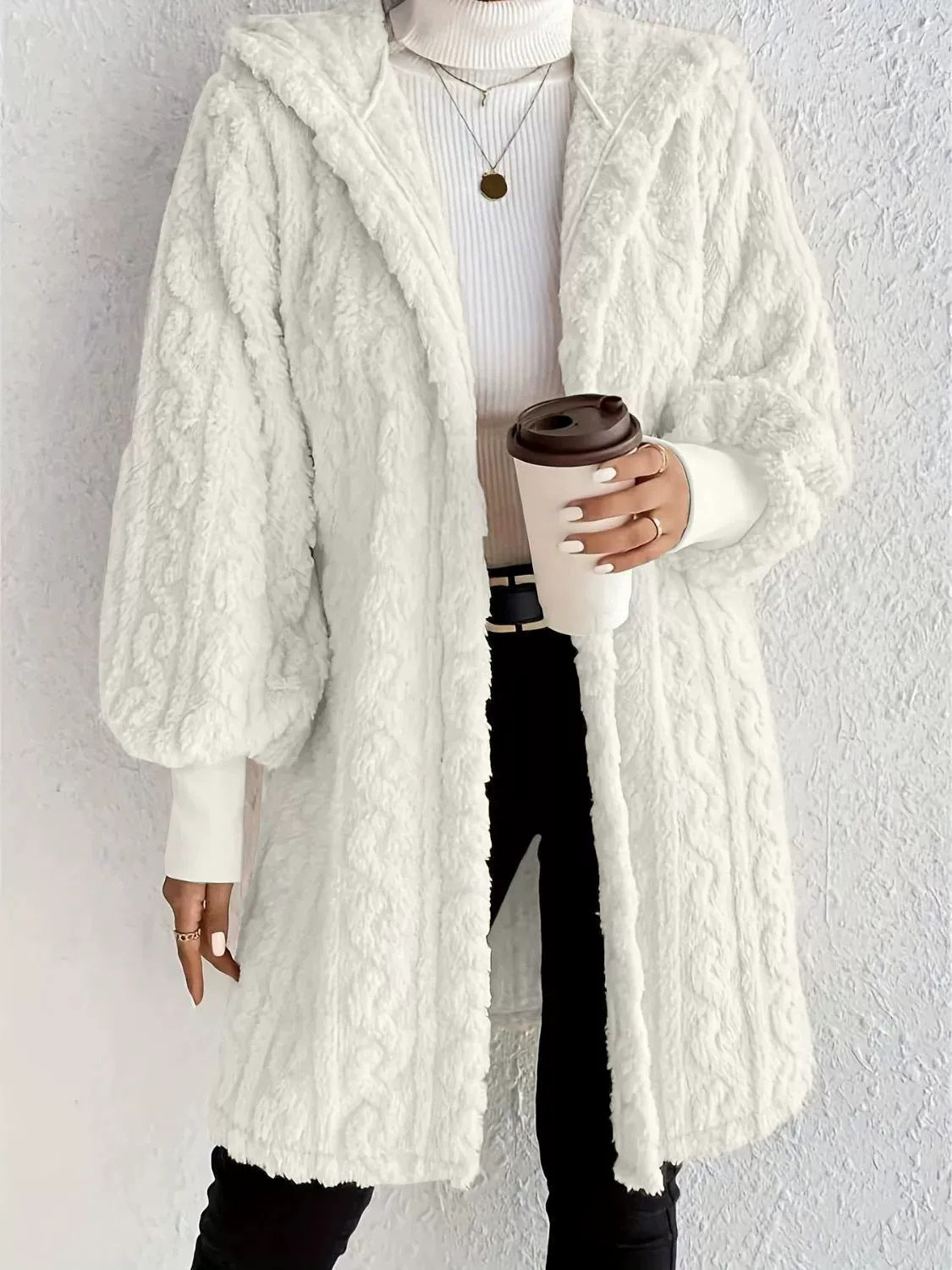 Hooded Double-sided Plush Cuff Thread Long Coat | Luxury Home Accessories | Heulog Glow