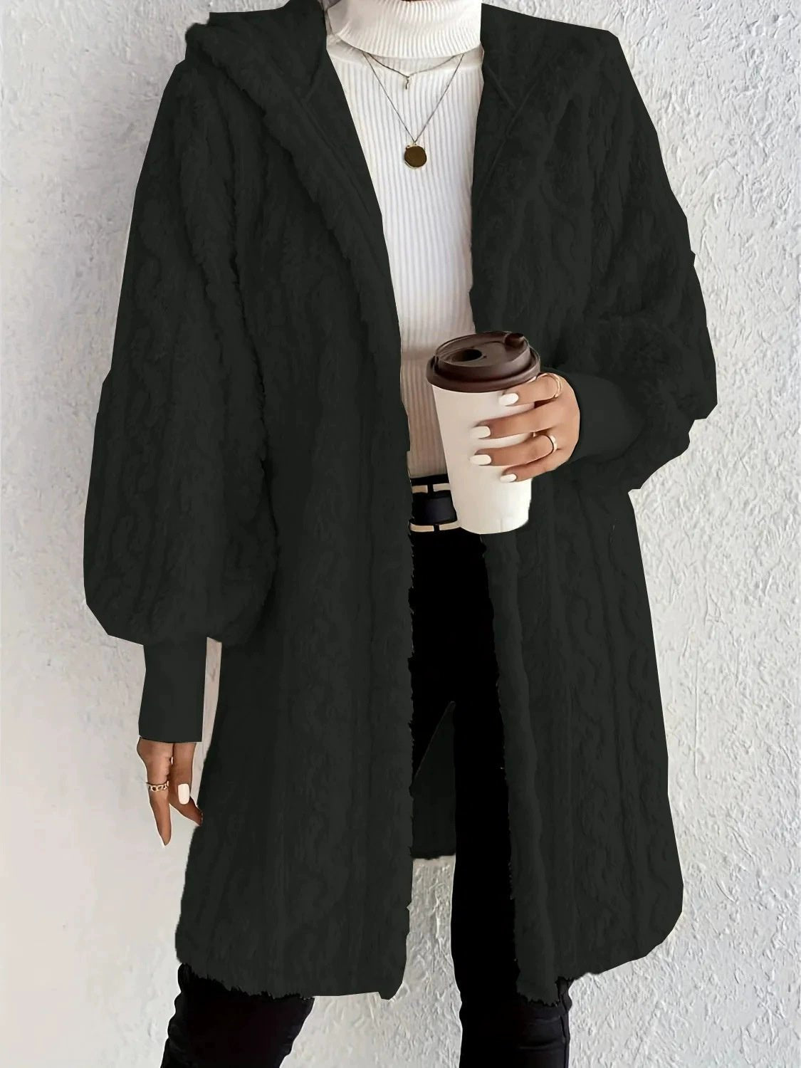 Hooded Double-sided Plush Cuff Thread Long Coat | Luxury Home Accessories | Heulog Glow