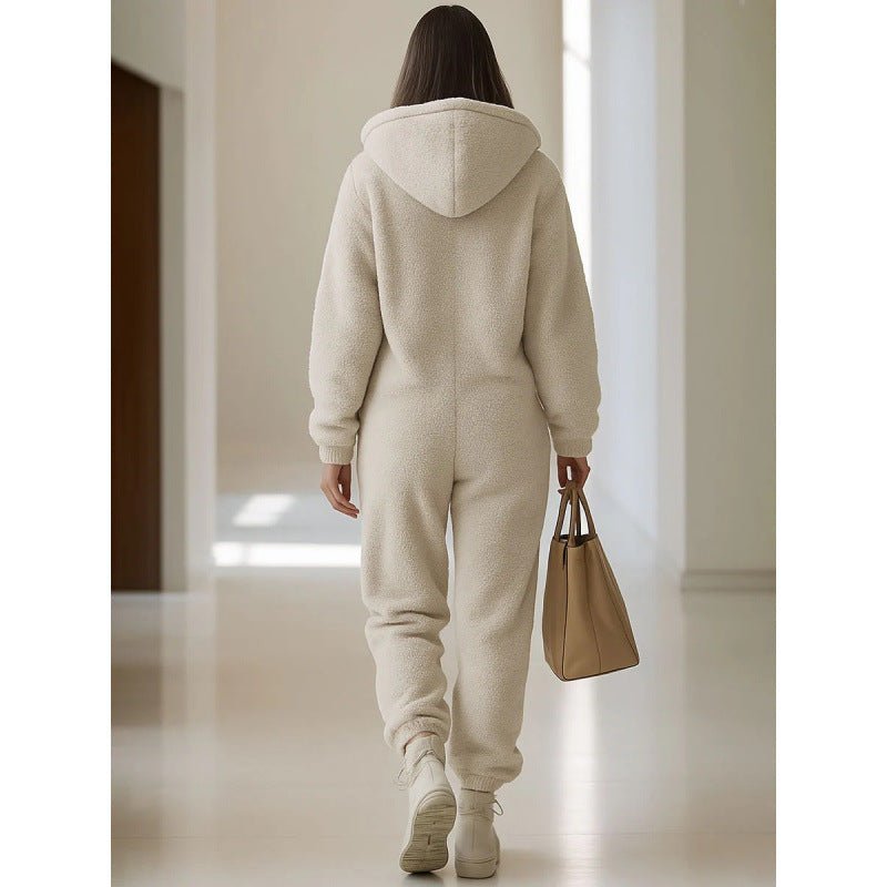Hooded Pocket Trim Loose Straight Plush Jumpsuit | Luxury Home Accessories | Heulog Glow