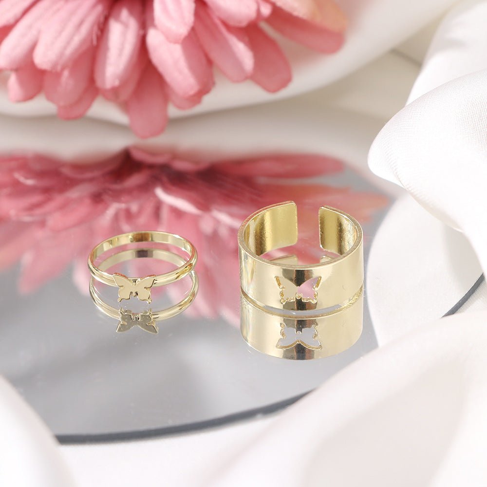 Hot Selling Creative Personality Butterfly 2-Piece Set Ins Same Punk Style Couple Ring | Luxury Home Accessories | Heulog Glow