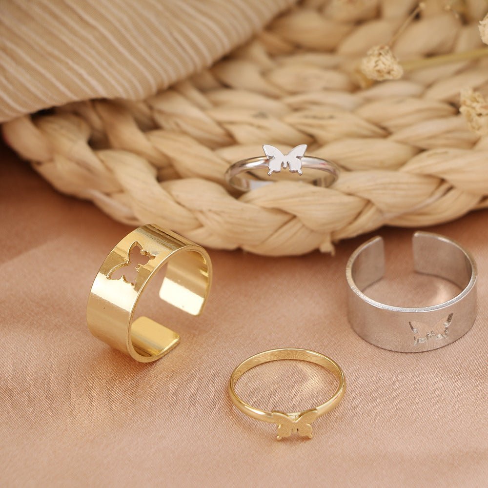 Hot Selling Creative Personality Butterfly 2-Piece Set Ins Same Punk Style Couple Ring | Luxury Home Accessories | Heulog Glow