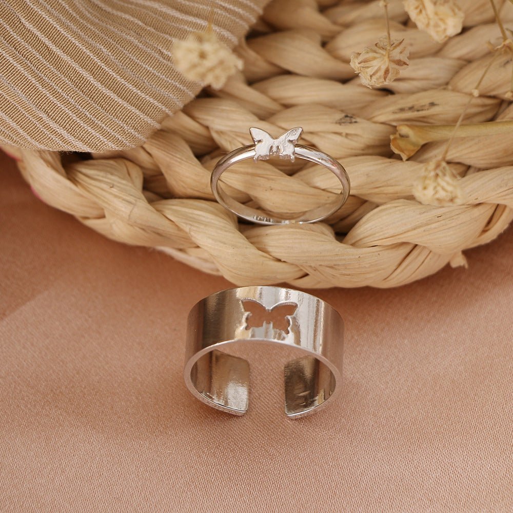 Hot Selling Creative Personality Butterfly 2-Piece Set Ins Same Punk Style Couple Ring | Luxury Home Accessories | Heulog Glow