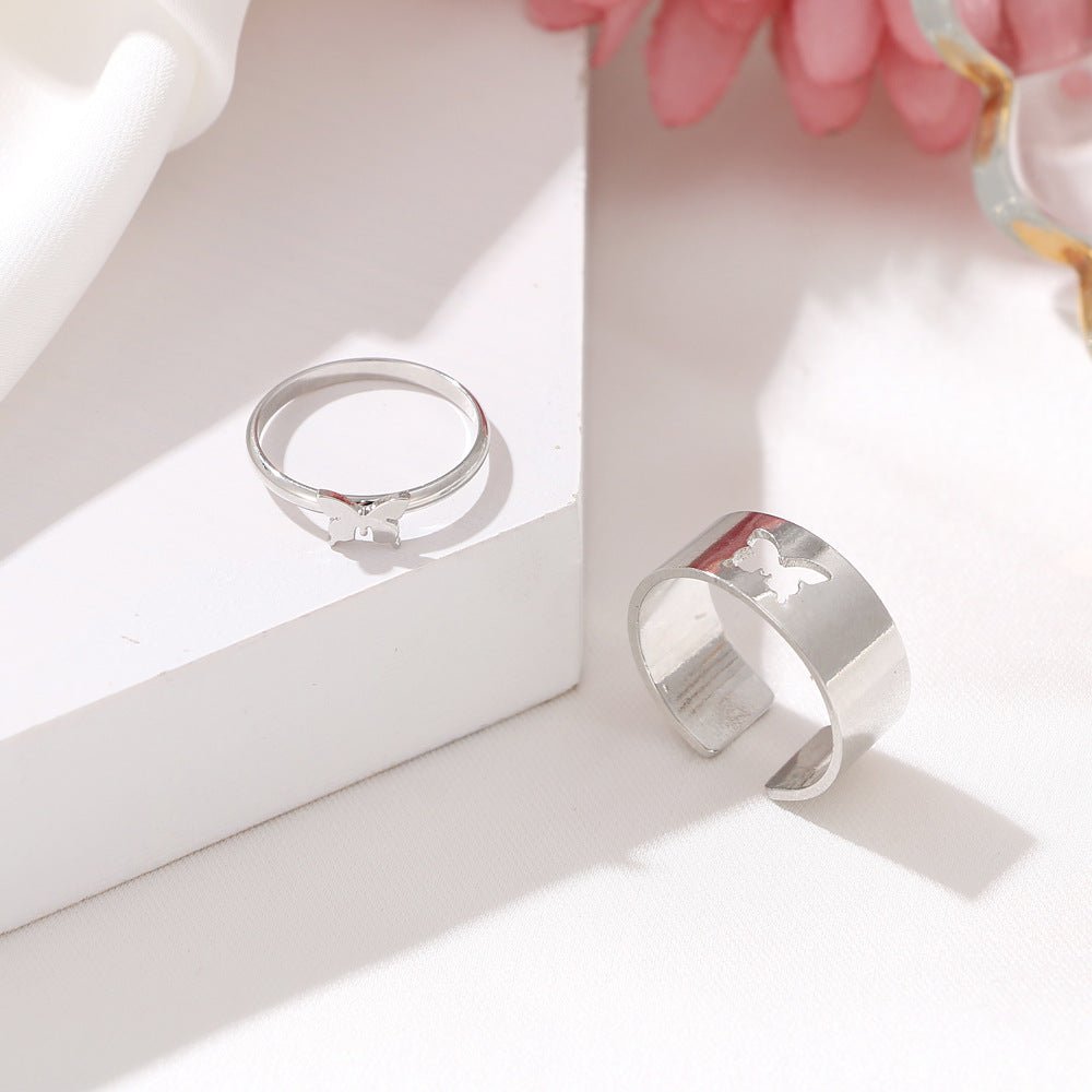 Hot Selling Creative Personality Butterfly 2-Piece Set Ins Same Punk Style Couple Ring | Luxury Home Accessories | Heulog Glow