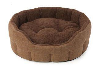 House of Paws Brown Tweed Faux Sheepskin Oval Snug | Luxury Home Accessories | Heulog Glow