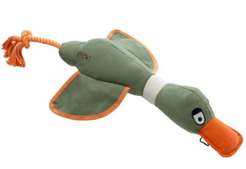 House of Paws Canvas Duck Thrower Khaki Dog Toy | Luxury Home Accessories | Heulog Glow