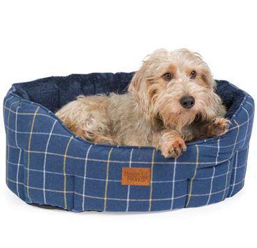 House of Paws Navy Check Tweed Oval Snuggle | Luxury Home Accessories | Heulog Glow