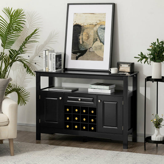 Modern Sideboard with 12 Wine Rack for Dining Room-Black