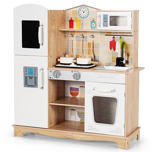 Wooden Pretend Kids Play Kitchen with Sound Chef Role Playing and Light