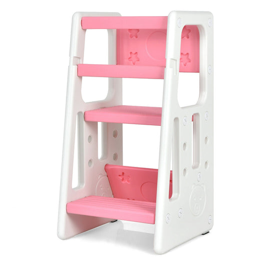 Kids Non-slip Kitchen Step Stool with Double Safety Rails-Pink