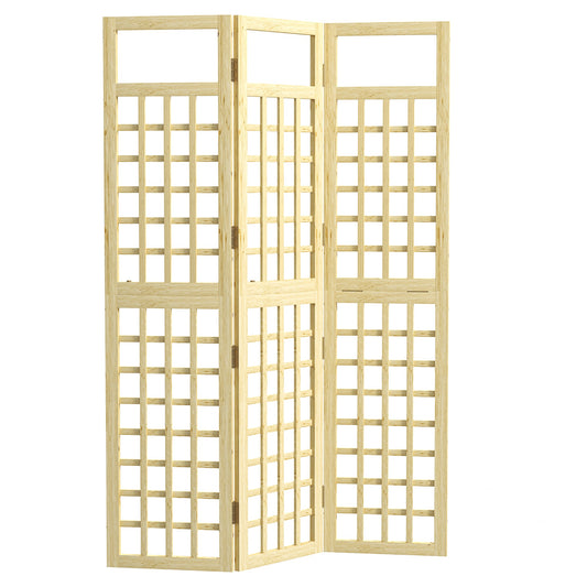 Outsunny 3-Panel Wooden Garden Privacy Screen, Natural Wood Finish