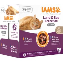 Iams Advanced Nutrition Senior 7+ Years Land & Sea Collection in Gravy 8pk, 85g | Luxury Home Accessories | Heulog Glow