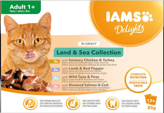 Iams Cat Delight Land&Sea Gravy 12x85g | Luxury Home Accessories | Heulog Glow