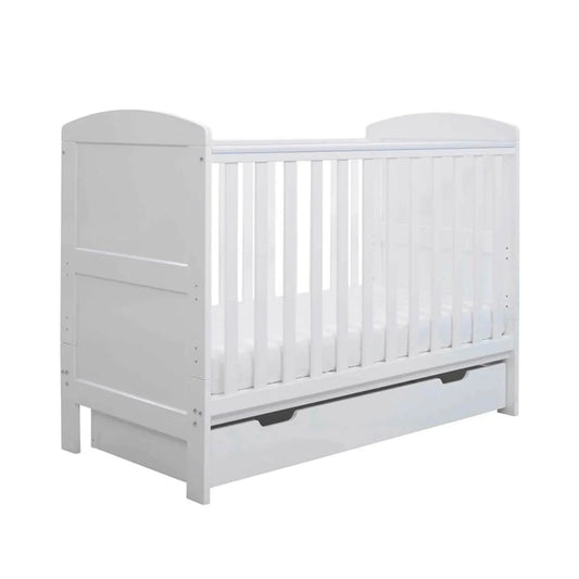Ickle Bubba Coleby Mini Cot Bed & Under Drawer White - Premium Sprung Mattress | Luxury Home Accessories | Heulog Glow