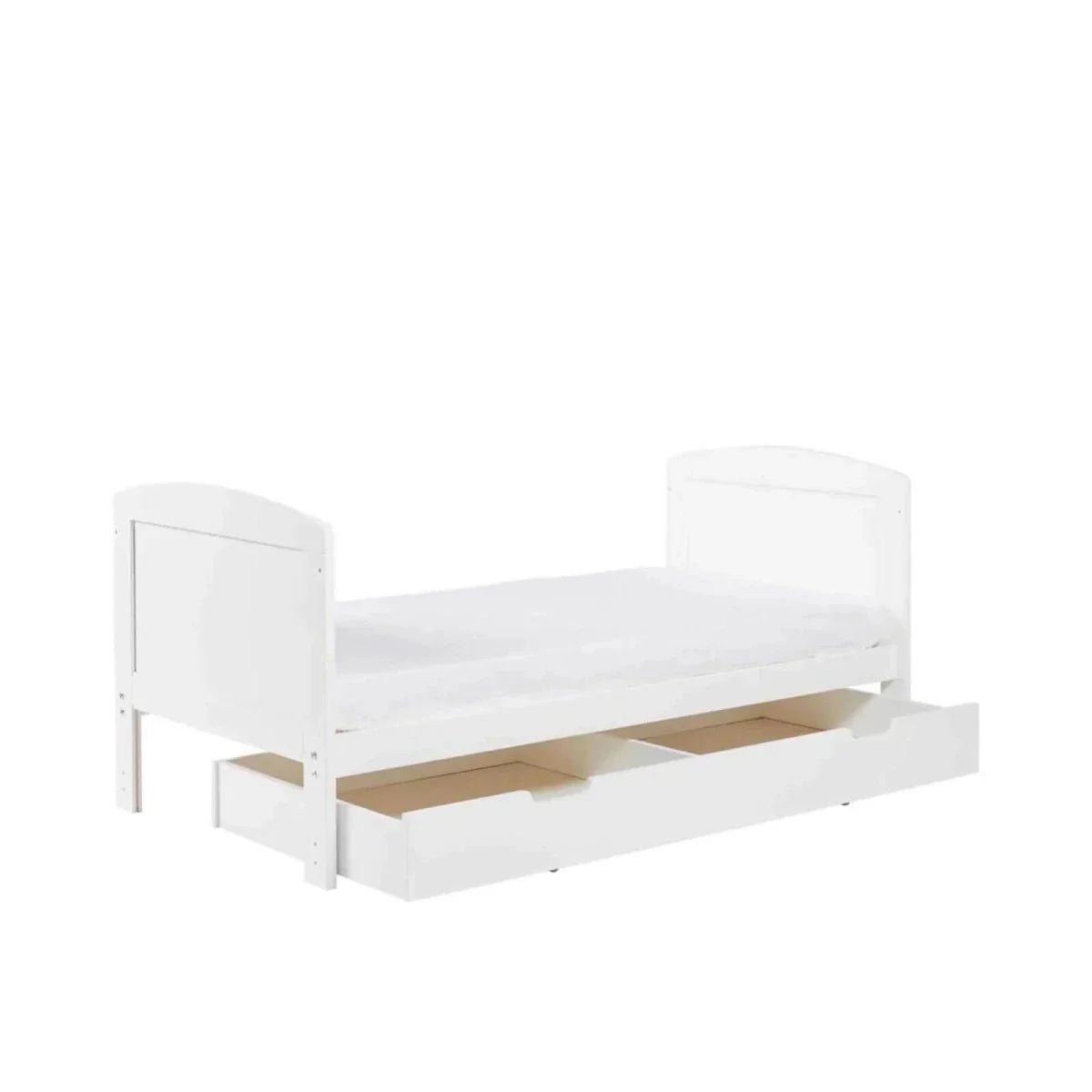 Ickle Bubba Coleby Scandi Cot Bed with Under Drawer Scandi White - Premium Pocket Sprung Mattress | Luxury Home Accessories | Heulog Glow