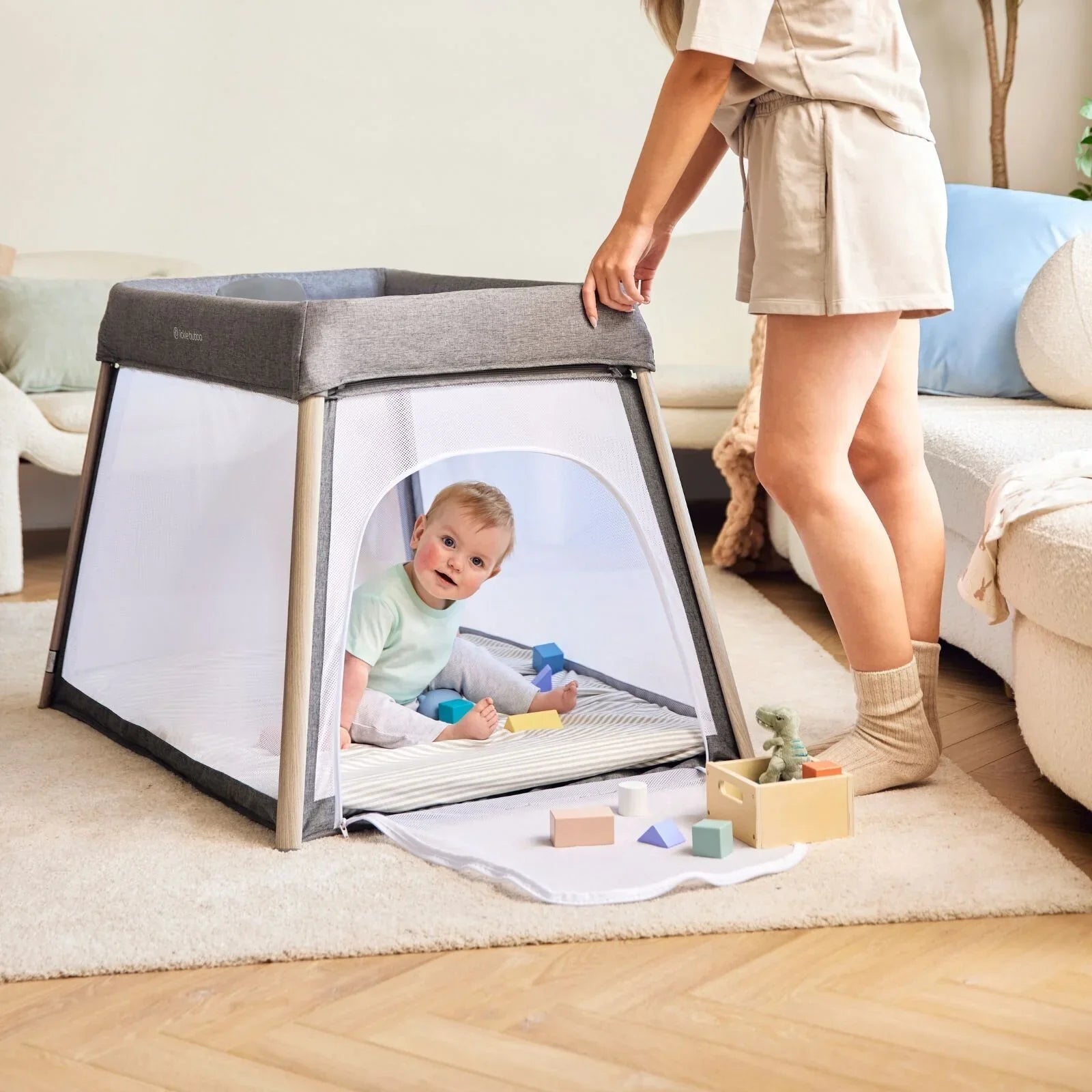Ickle Bubba Scout 3-in-1 Travel Crib Cot & Playpen - Ash Grey | Luxury Home Accessories | Heulog Glow