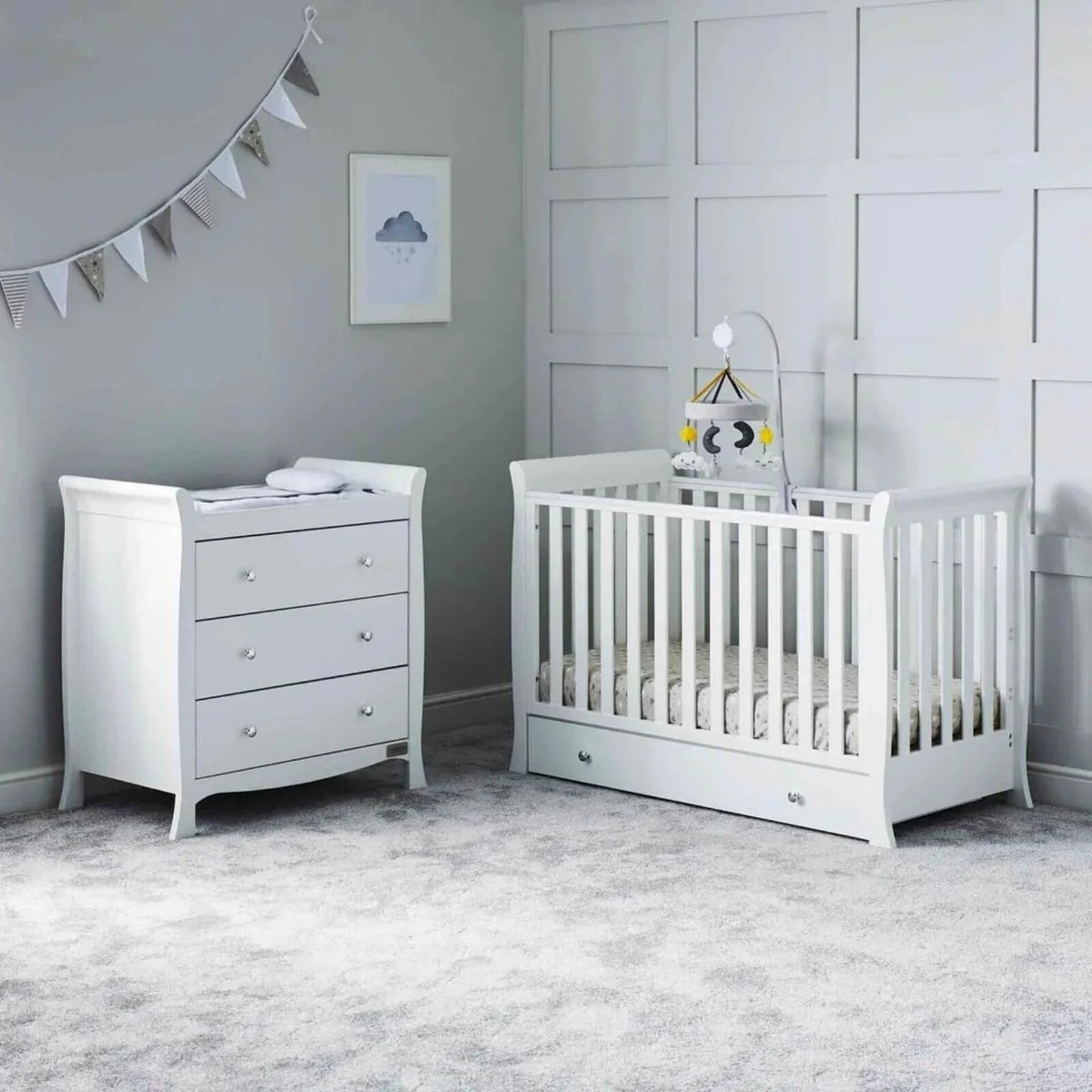 Ickle Bubba Snowdon 4 in 1 Mini 2 Piece Furniture Set White - Premium Pocket Sprung Mattress | Luxury Home Accessories | Heulog Glow