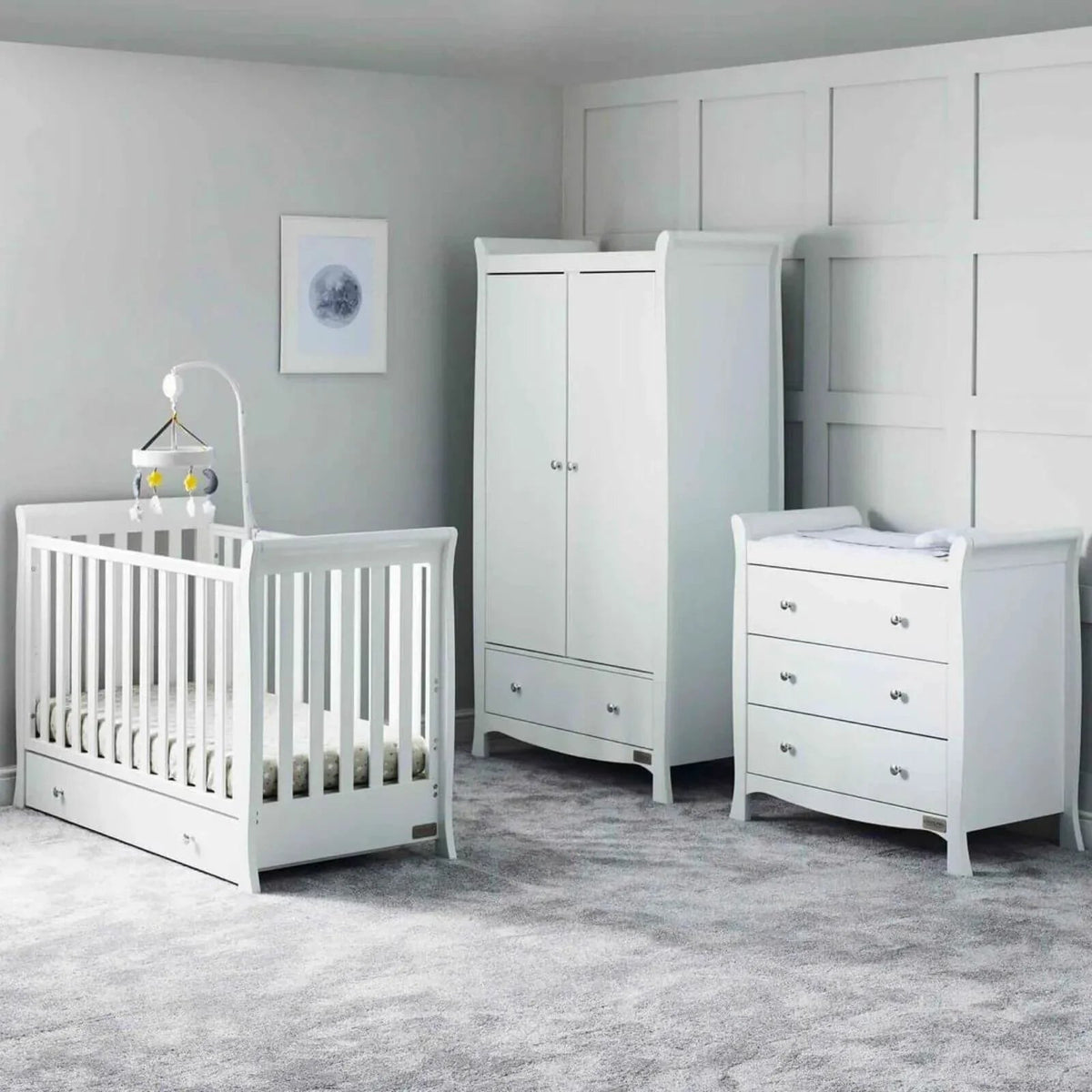 Ickle Bubba Snowdon 4 in 1 Mini 3 Piece Furniture Set White - Premium Pocket Sprung Mattress | Luxury Home Accessories | Heulog Glow