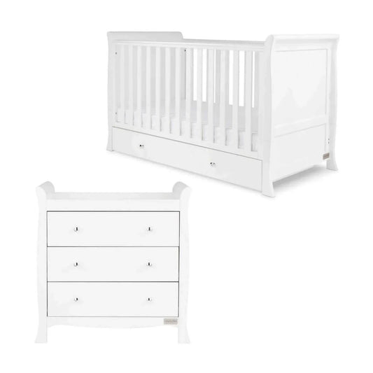 Ickle Bubba Snowdon Classic 2 Piece Furniture Set White - Fibre Mattress | Luxury Home Accessories | Heulog Glow