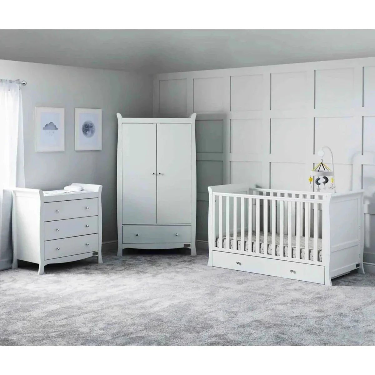 Ickle Bubba Snowdon Classic 3 Piece Furniture Set White - Fibre Mattress | Luxury Home Accessories | Heulog Glow