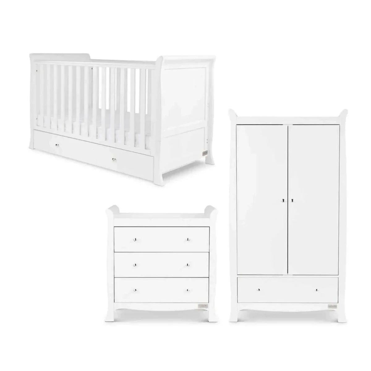 Ickle Bubba Snowdon Classic 3 Piece Furniture Set White - Fibre Mattress | Luxury Home Accessories | Heulog Glow