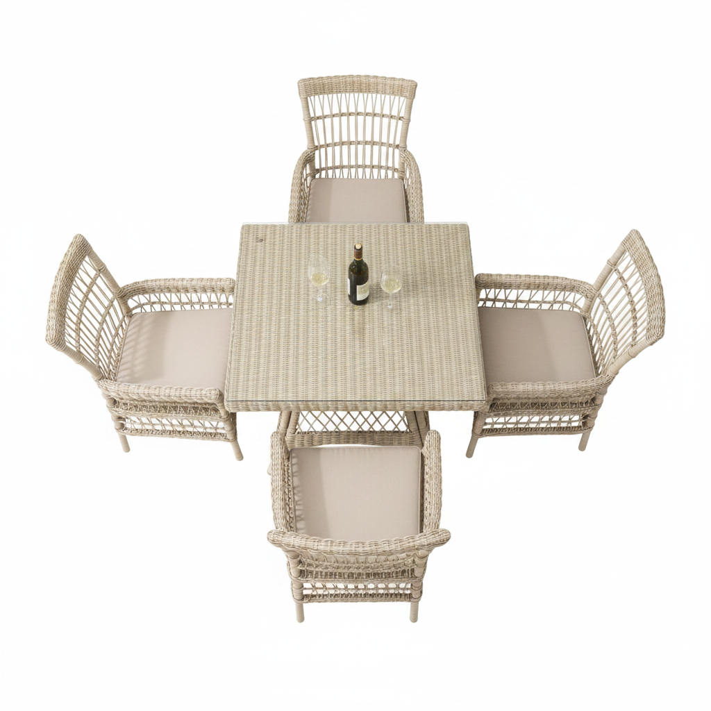 Provence Collection Outdoor 4 Seater Dining Set overhead view on white background