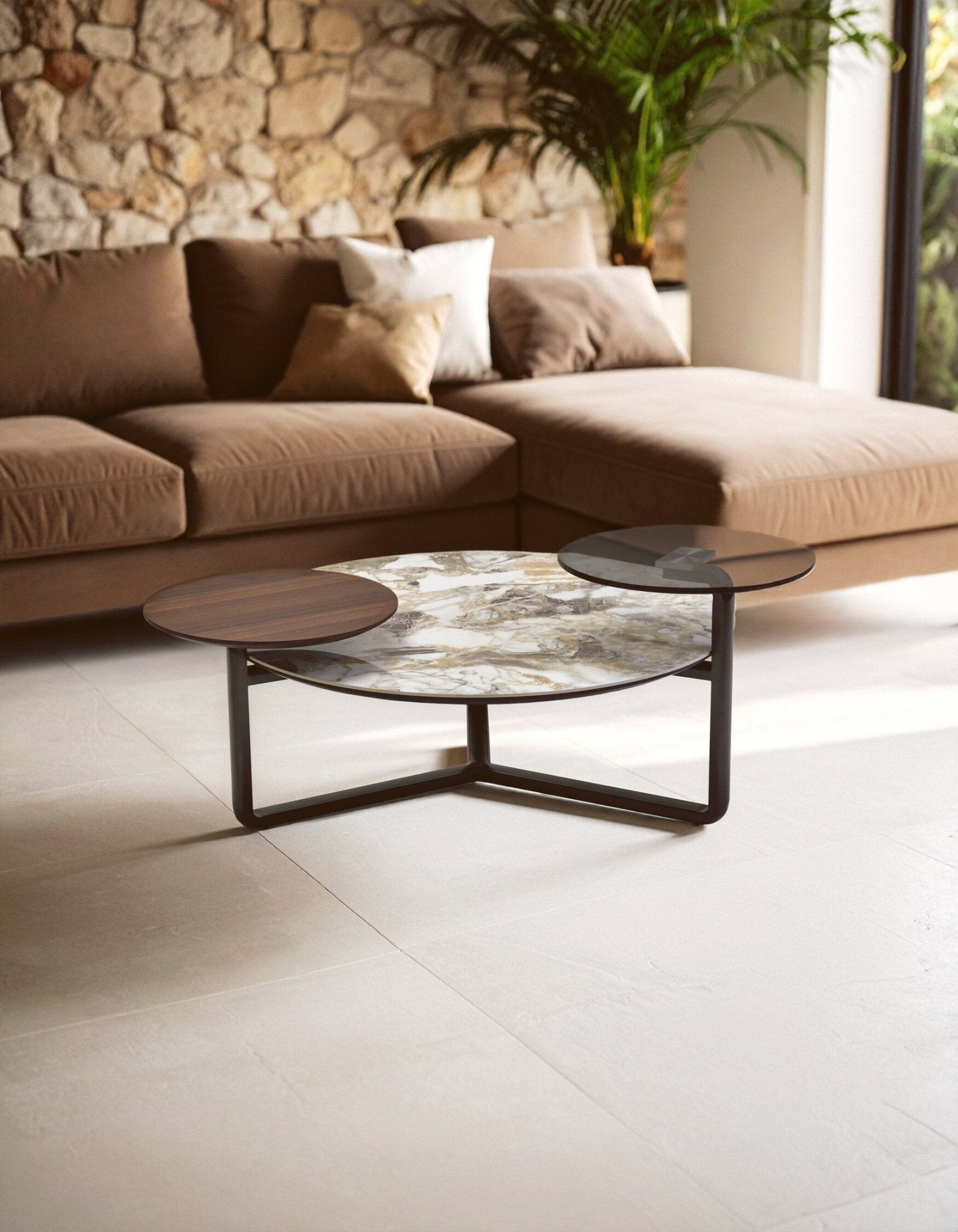 Imperia 3 Tier Round Ceramic Marble Effect Coffee Table | Luxury Home Accessories | Heulog Glow