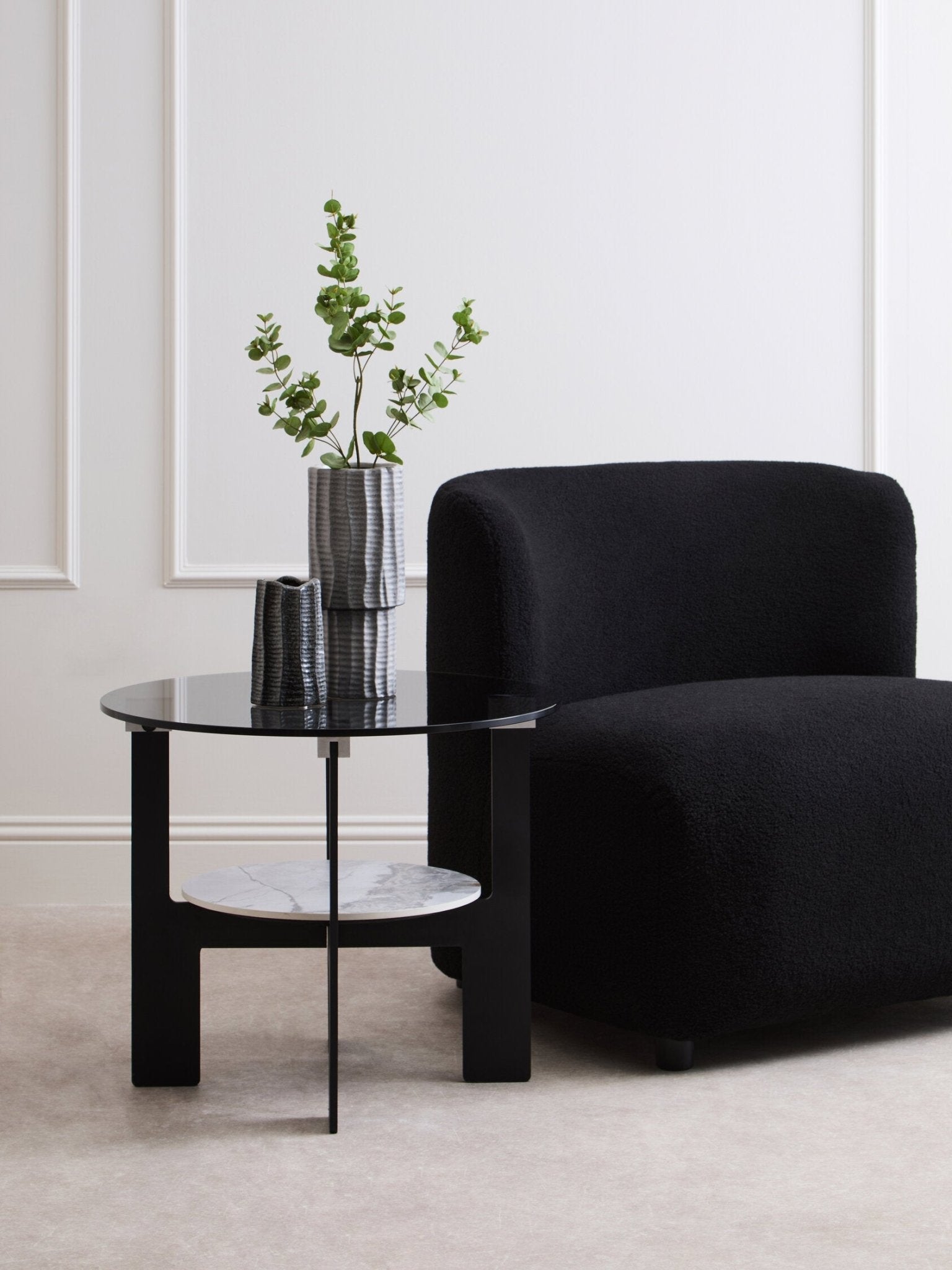Imperia Round Grey Glass And Ceramic Small Coffee Table | Luxury Home Accessories | Heulog Glow