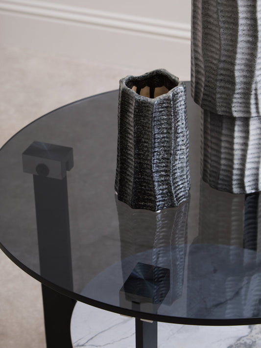 Imperia Round Grey Glass And Ceramic Small Coffee Table | Luxury Home Accessories | Heulog Glow