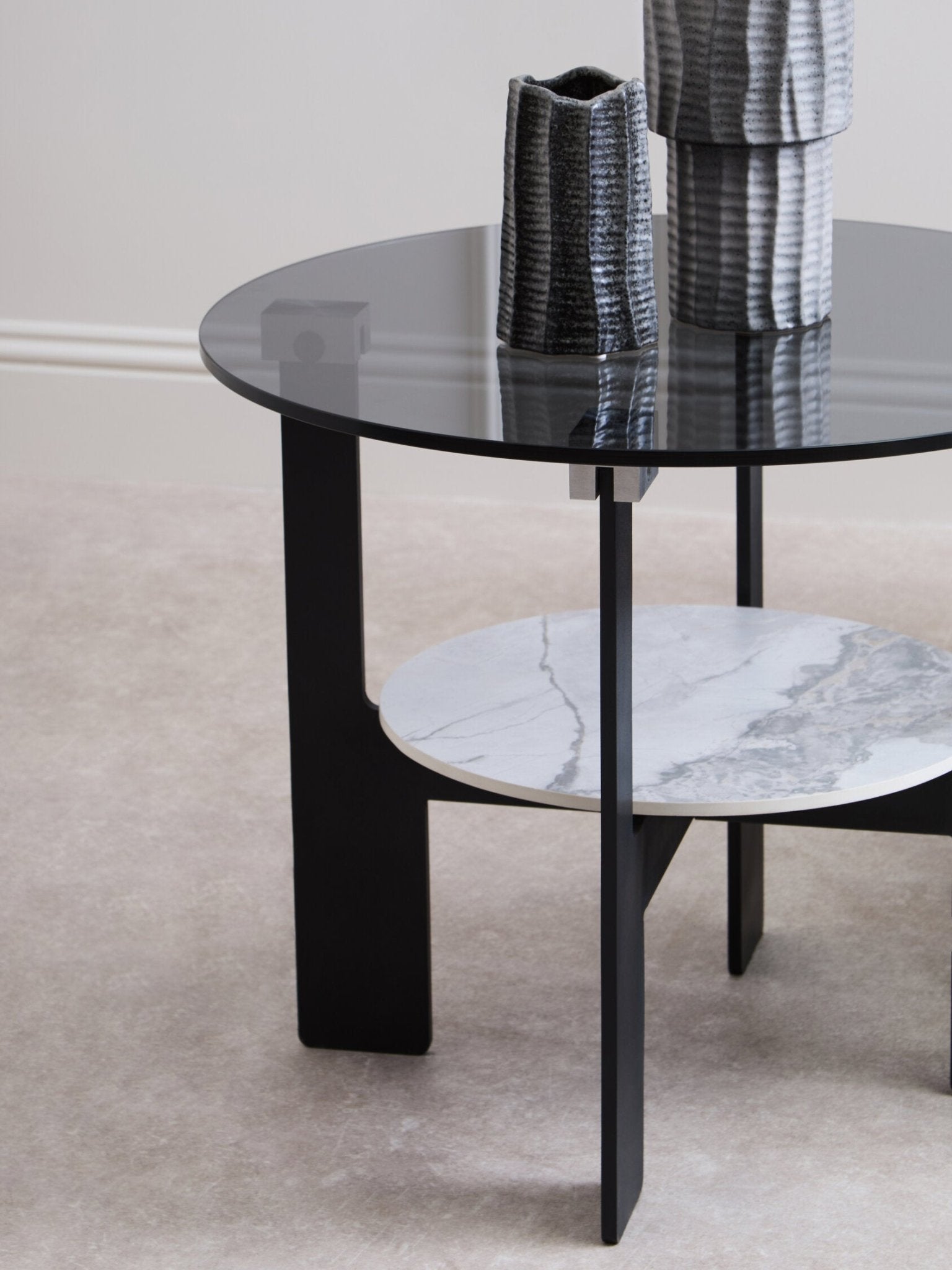 Imperia Round Grey Glass And Ceramic Small Coffee Table | Luxury Home Accessories | Heulog Glow