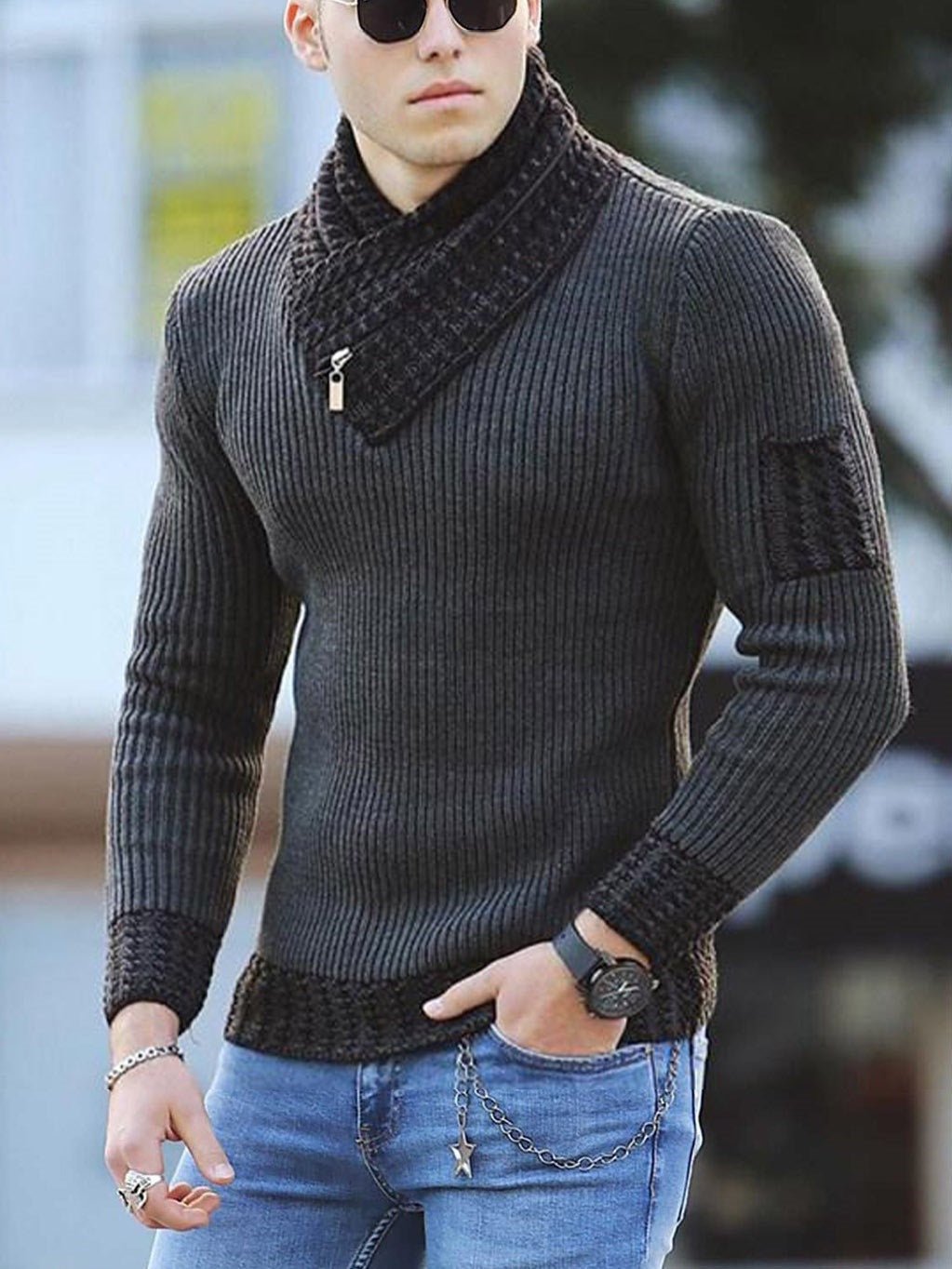 Independent Station Casual Slim Knit Pullover Long-sleeved Scarf Collar Sweater Men's | Luxury Home Accessories | Heulog Glow