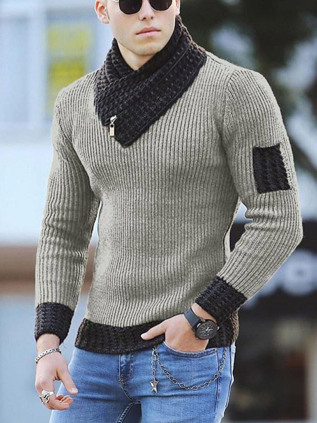 Independent Station Casual Slim Knit Pullover Long-sleeved Scarf Collar Sweater Men's | Luxury Home Accessories | Heulog Glow