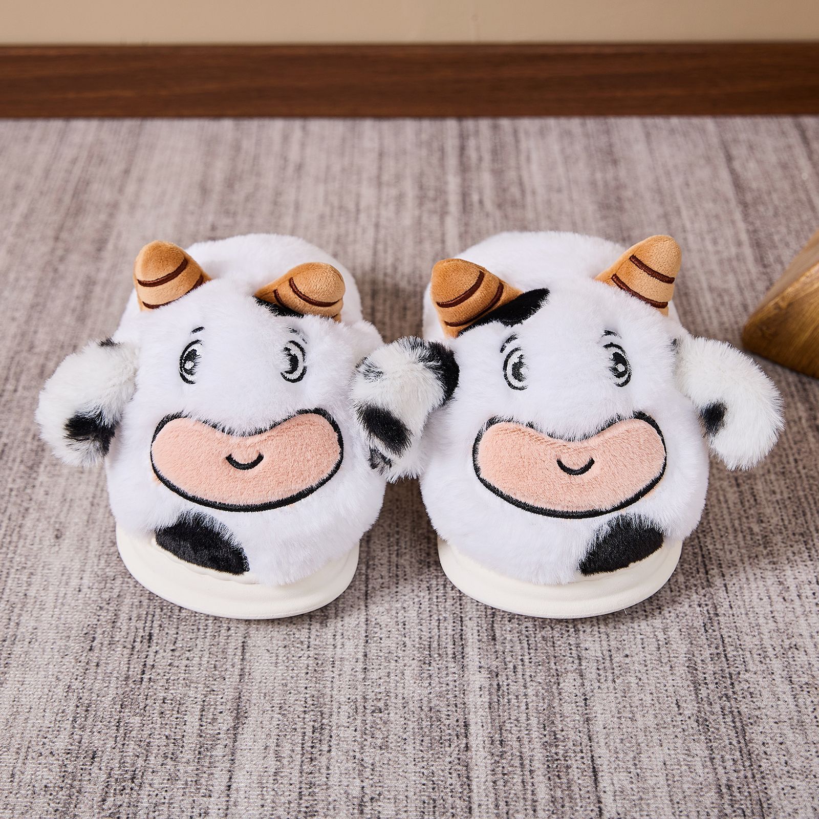 Indoor Platform Warm Cartoon Cow Fluffy Slippers | Luxury Home Accessories | Heulog Glow