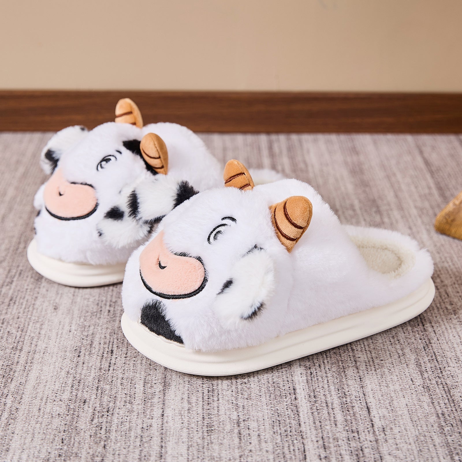 Indoor Platform Warm Cartoon Cow Fluffy Slippers | Luxury Home Accessories | Heulog Glow